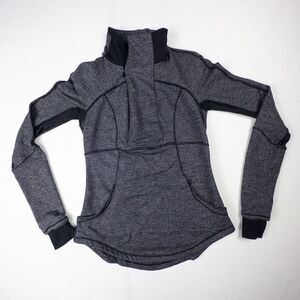 Lululemon Base‎ Runner 1/2 Zip Heathered Herringbone Black Reflective Trim Sz 6